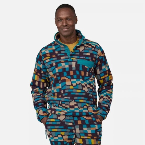 Patagonia Mens Synchilla Snap T Fleece Fitz Roy Patchwork Belay Blue L NEW NOWT - Picture 2 of 11